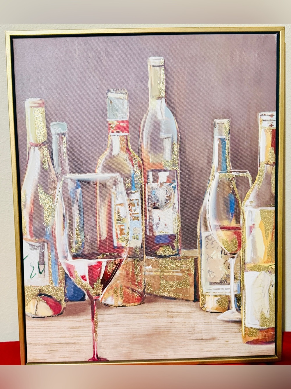 Framed Wine Bottle Canvas Wall Art Modern Kitchen Dining Room Decor